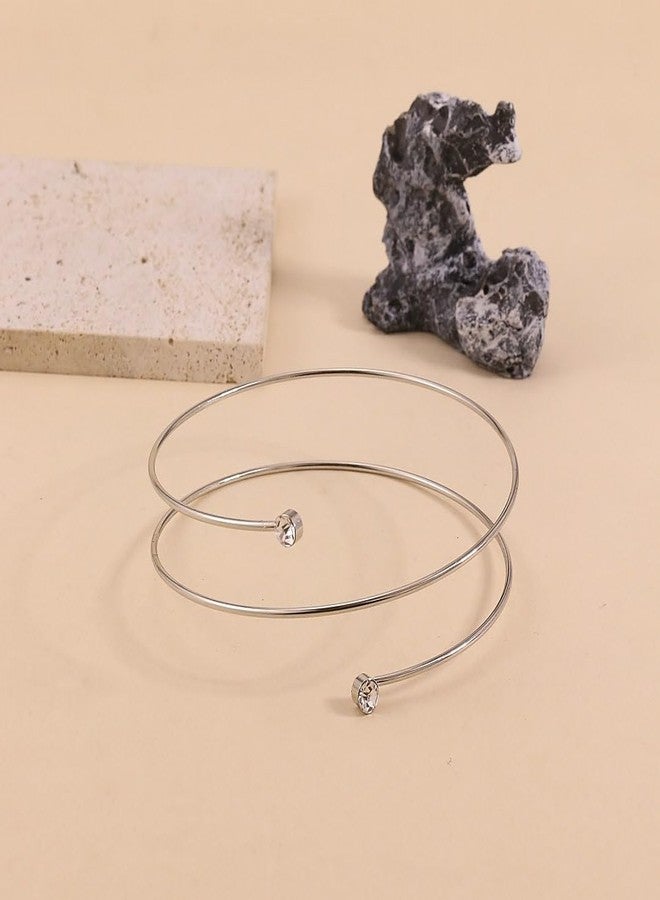 Xeyau Arm Cuff Jewelry for Women Arm Bracelet Upper Gold Silver Rhinestone Arms Cuff Set Adjustable Minimalist Accessorie (A-Silver) - Image 4